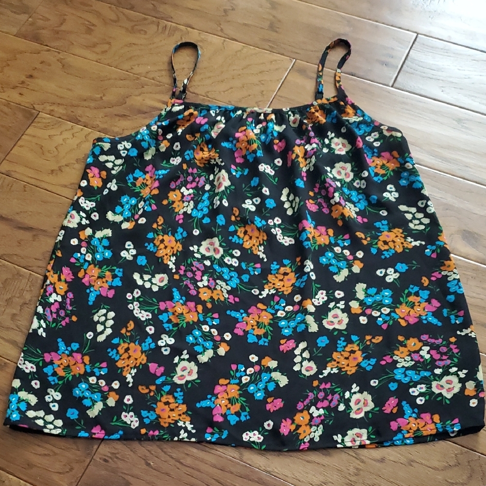 Cabi Black Floral Carefree Cami Adjustable Spaghetti Strap Tank Top Size M